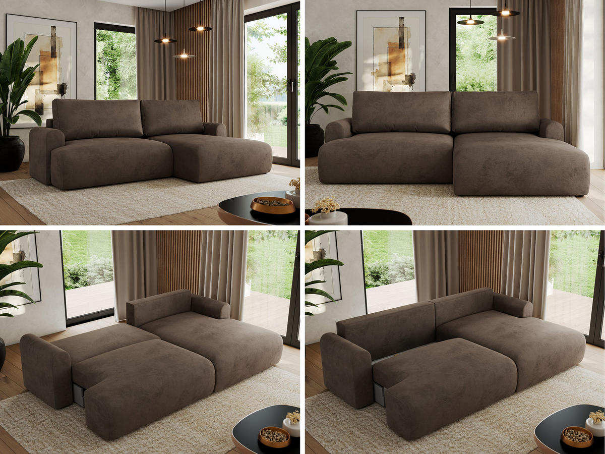 ECKSCHLAFSOFA TONO L Braun Velvet - rechts - Schwarz/Braun, Kunststoff/Textil (150/260cm) - MKS