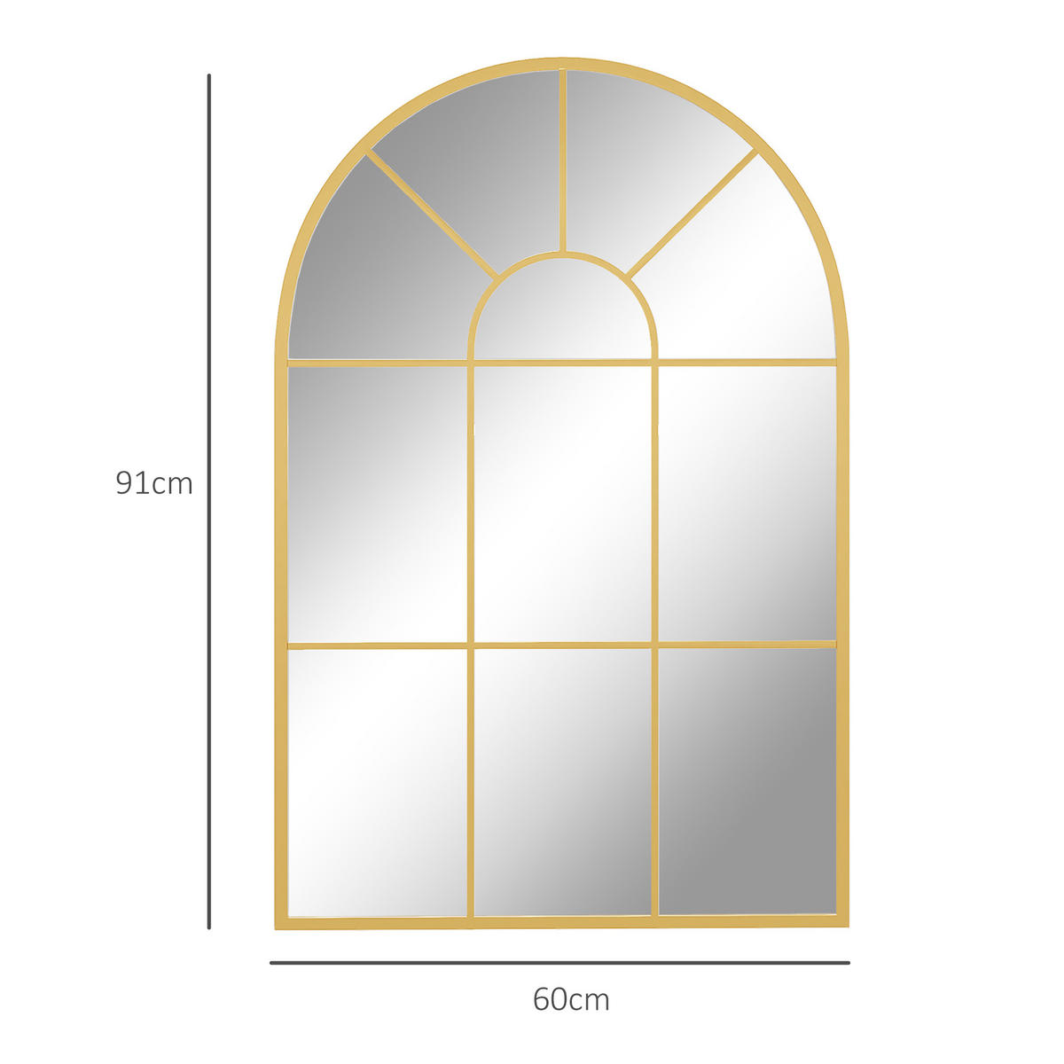 WANDSPIEGEL Fensterspiegel 91 x 60 cm Dekorativ Spiegel mit Metallrahmen Gold - Goldfarben, Glas/Metall (2/60/91cm) - HOMCOM
