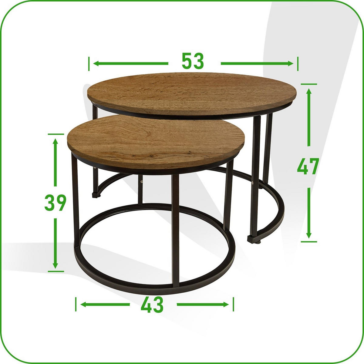 COUCHTISCH Holzoptik Metall Erlefarben Schwarz 2er Set 47x53x53 cm - Erlefarben/Schwarz, Holzwerkstoff/Metall (53/53/47cm) - Begryf