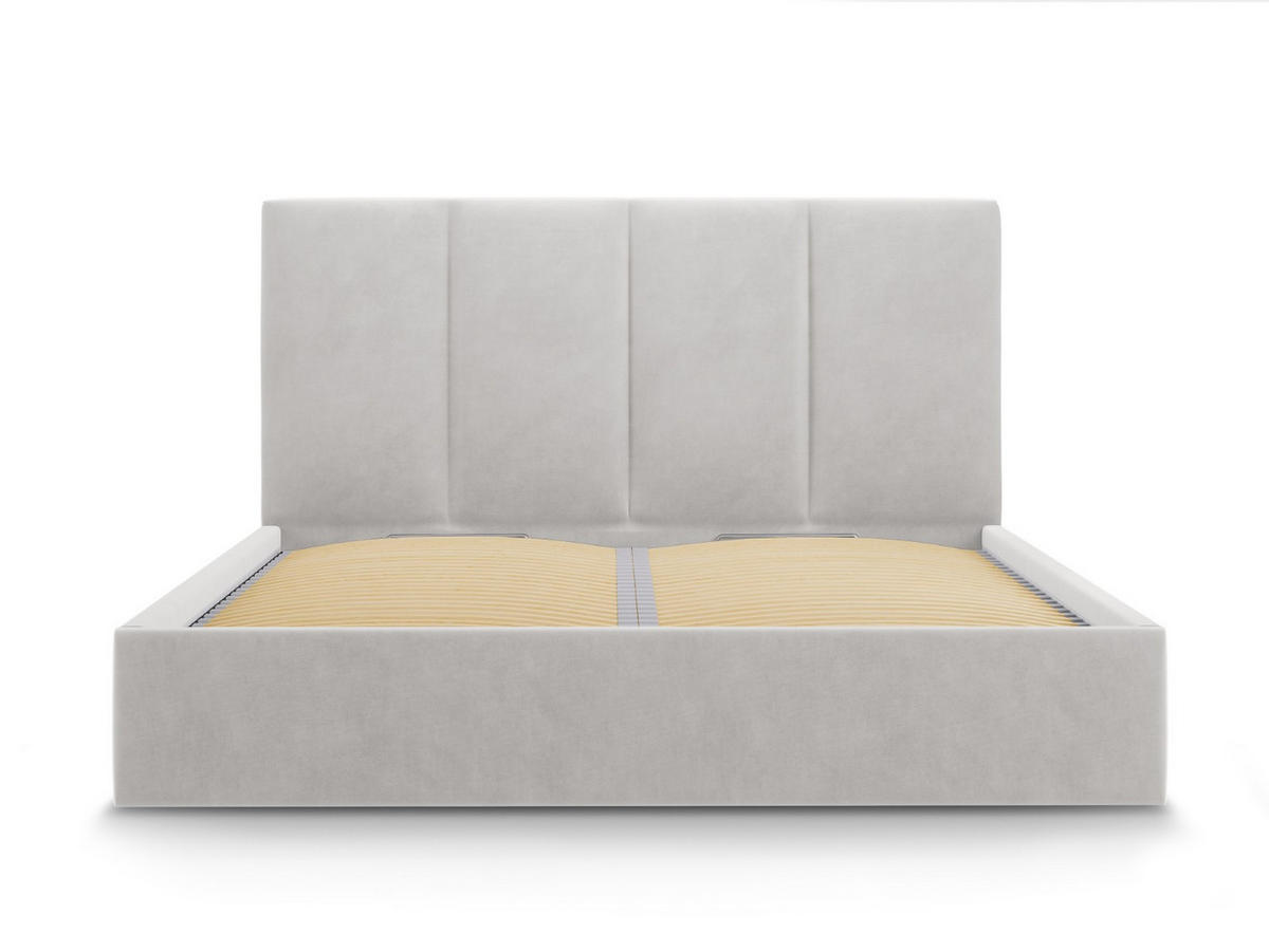 BETT mit Bettkasten und Kopfteil Pyla aus Samt hellgrau 140x200cm - Hellgrau, Textil (140/200cm) - Micadoni