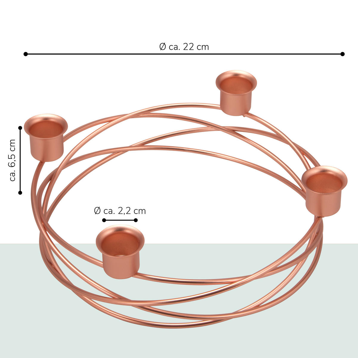 KERZENHALTER, Rosa, Metall - Roségold, Metall (22/6.7/22cm) - bremermann