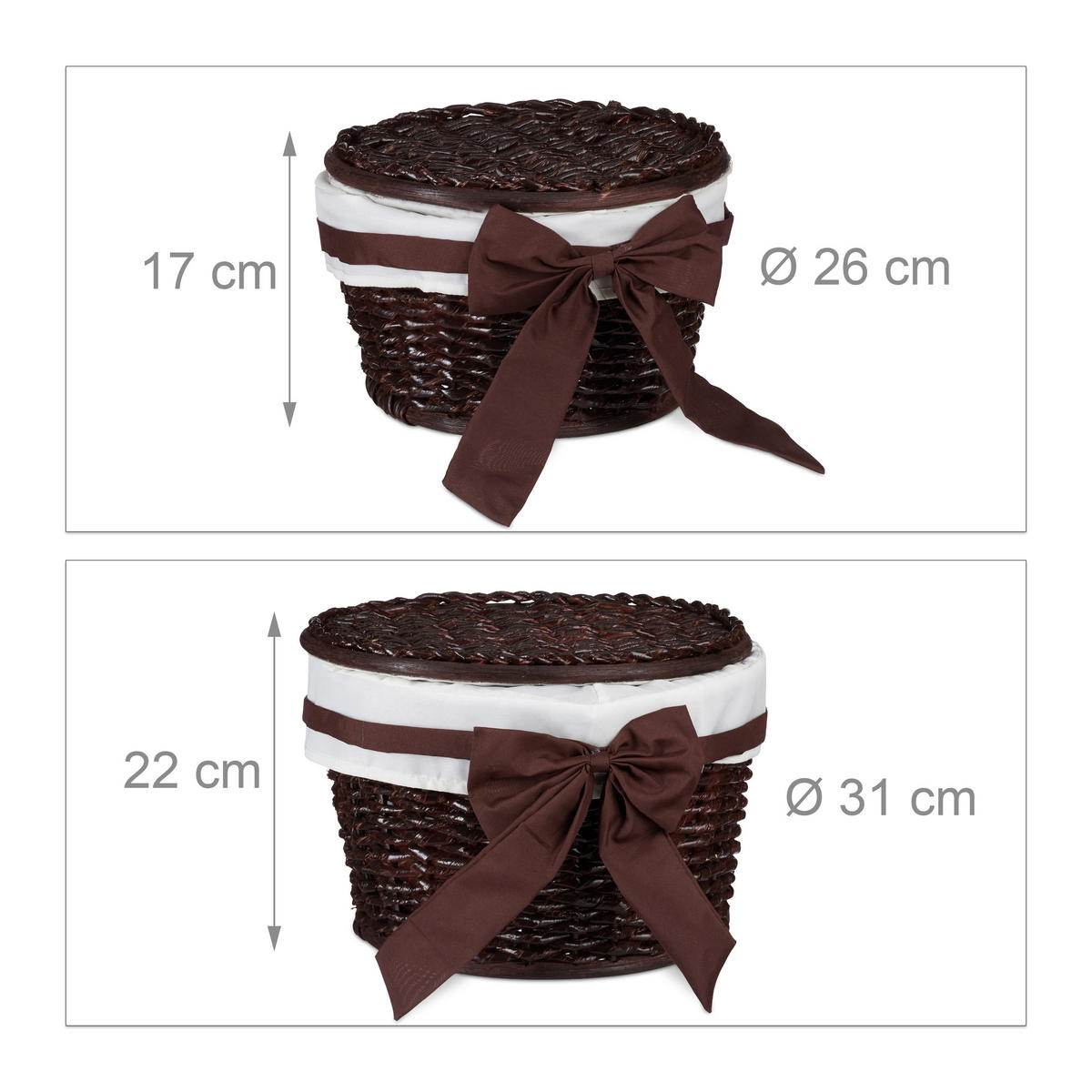 2XBADKÖRBCHEN - Dunkelbraun, Textil (31/22/31cm) - Relaxdays