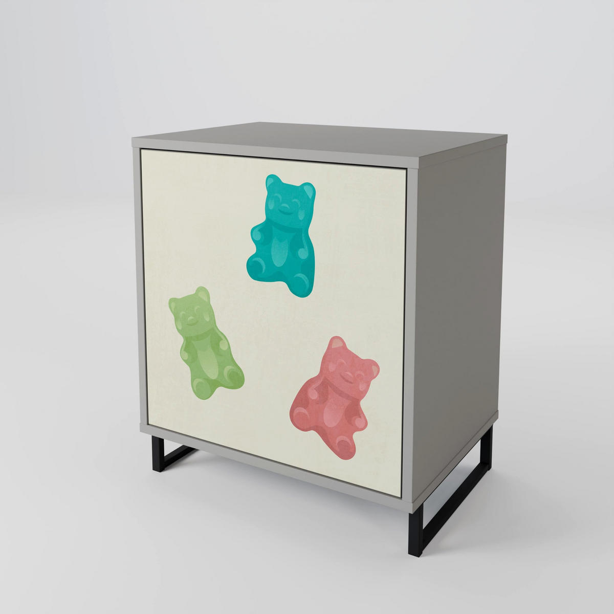 SIDEBOARD GUMMY BEARS, Grau, 57,5x42x57,5 cm, Ohne Füße - Multicolor/Grau, Holzwerkstoff (57.5/57.5/42cm) - SpaceRebels