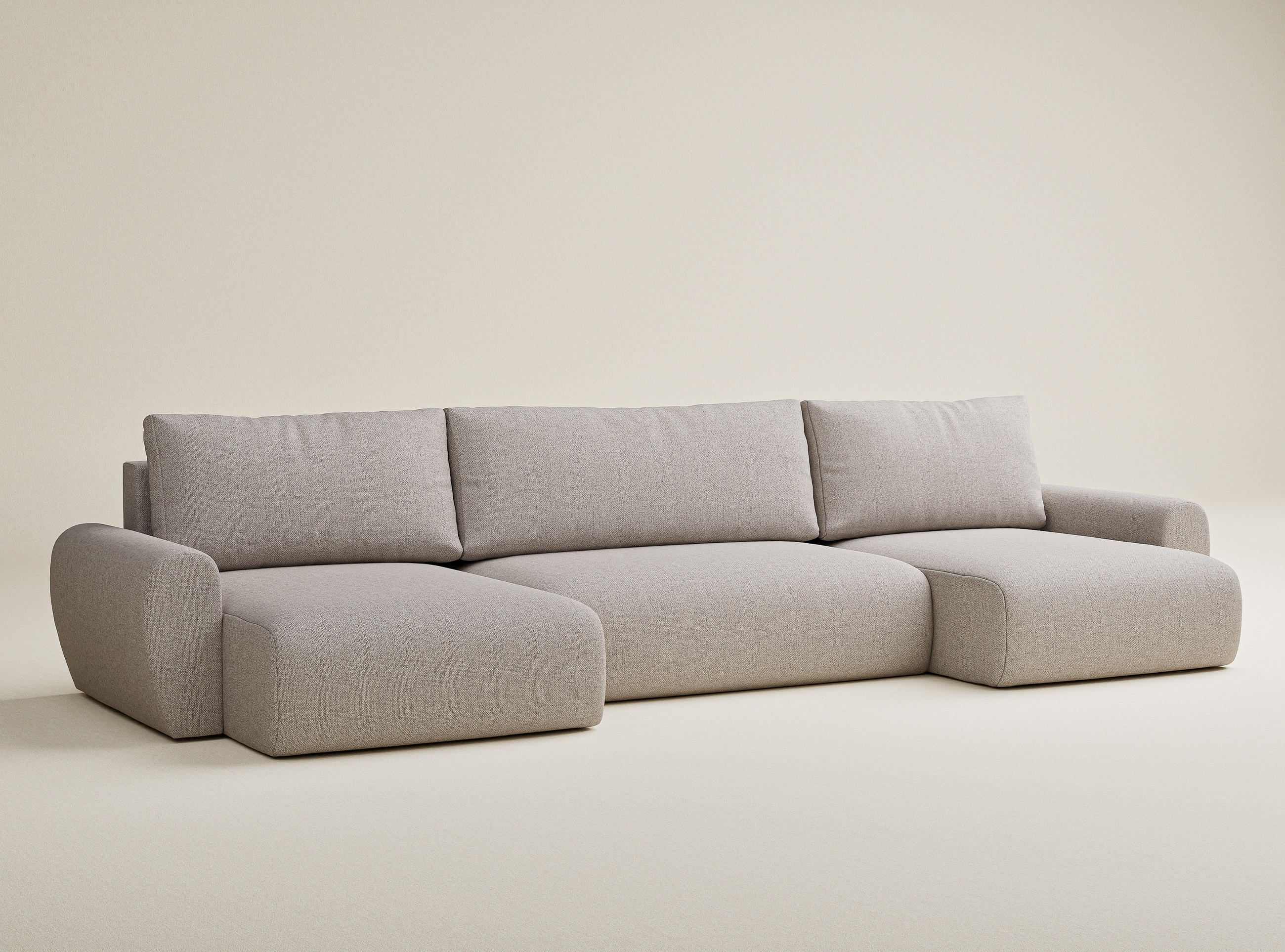 WOHNLANDSCHAFT MIT SCHLAFFUNKTION Numba Beige Webstoff - Schwarz/Grau, Holz/Holzwerkstoff (397/70/153cm) - Maison de Reve
