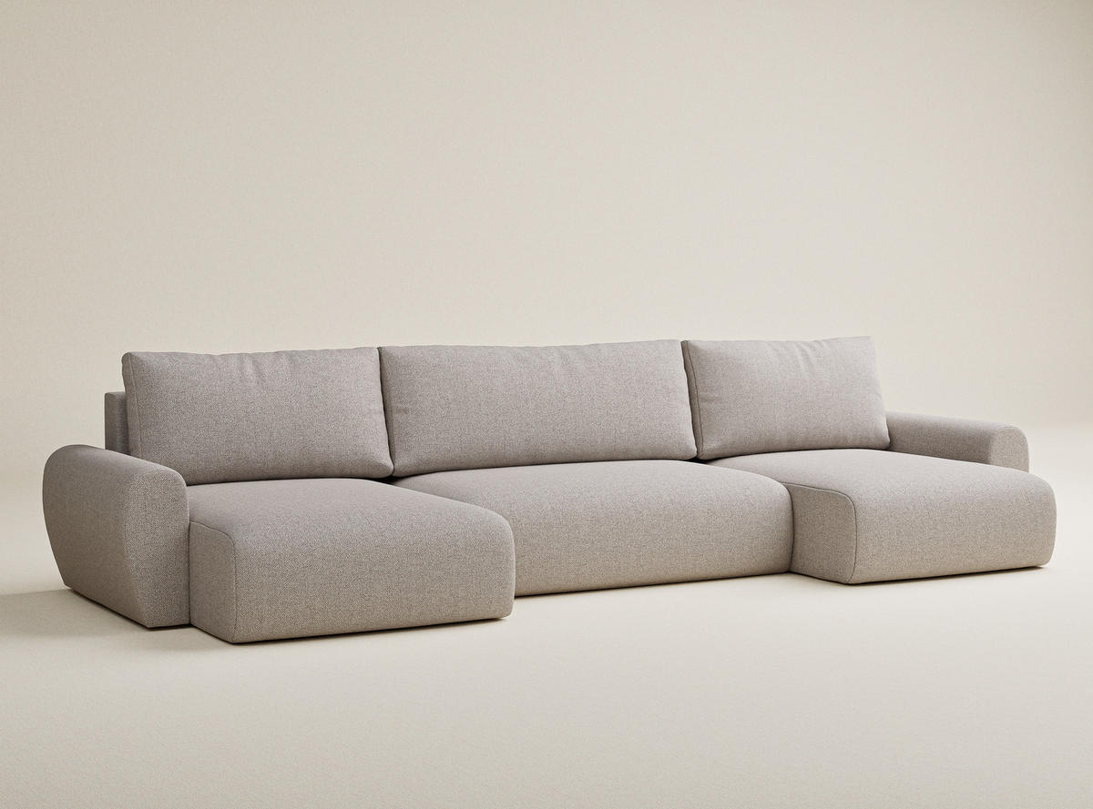 WOHNLANDSCHAFT MIT SCHLAFFUNKTION Numba Beige Webstoff - Schwarz/Grau, Holz/Holzwerkstoff (397/70/153cm) - Maison de Reve