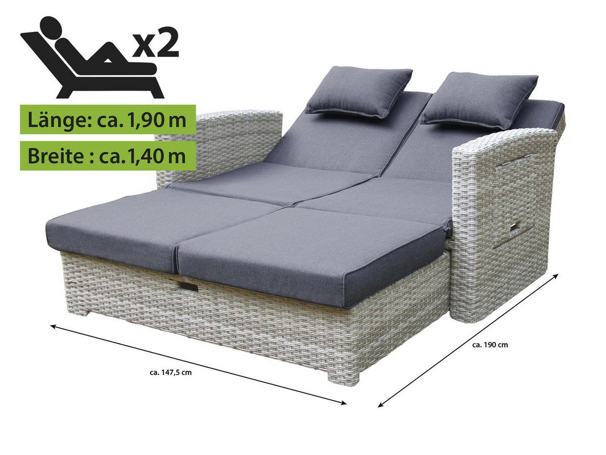 GARTEN-MULTIFUNKTIONSSOFA Begur Grau Polyrattan ausklappbar für 2 Personen - Grau, Naturmaterialien (80/86/156cm) - bellavista - Home & Garden