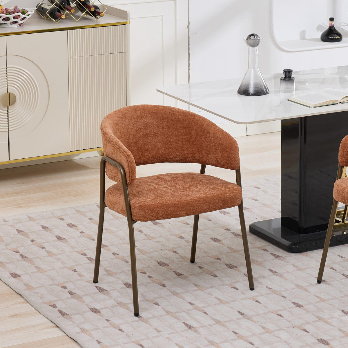 JÍDELNÍ ŽIDLE žinylka oranžová s ergonomickými područkami a kovovými nohami - pomerančová, textil (57/79.5/54.5cm) - Urban Meuble