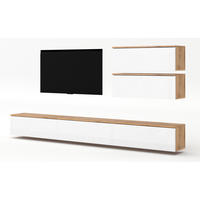 WOHNWAND Loriano V Eiche, Wotan, Weiß Hochglanz 300/102/32 cm Anbauwand - Braun/Weiß, Holzwerkstoff/Kunststoff (300/102/32cm) - AX Living