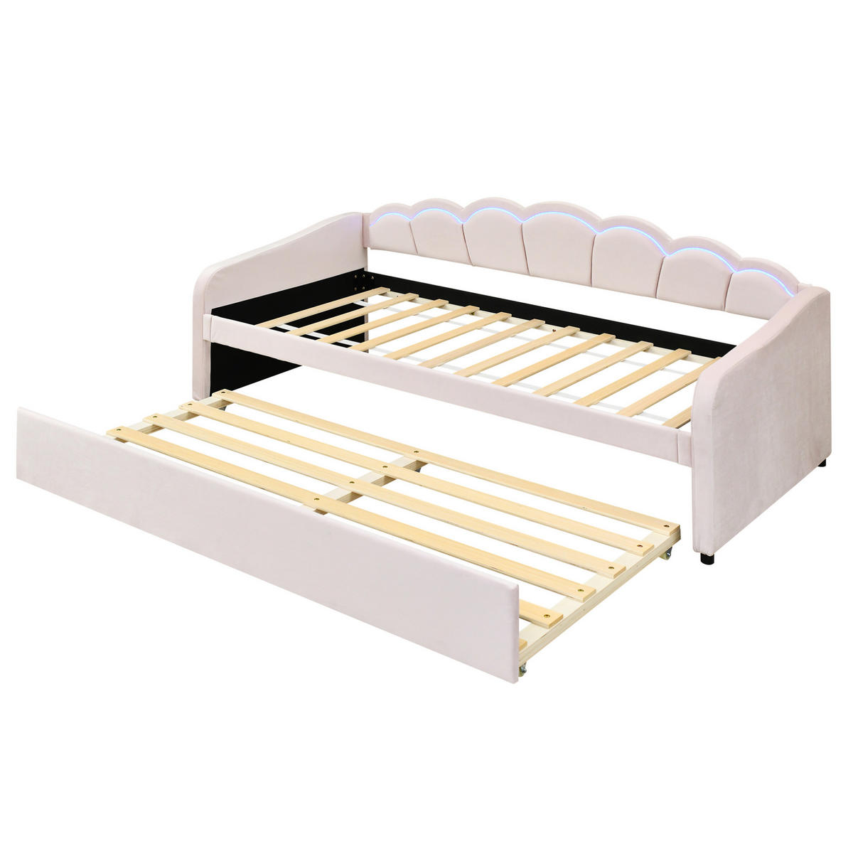 TAGESBETT 90/200 cm Rosa mit LED, ausziehbar, Samt ohne Matratze - Rosa, Textil (90/200cm) - MIVRAY