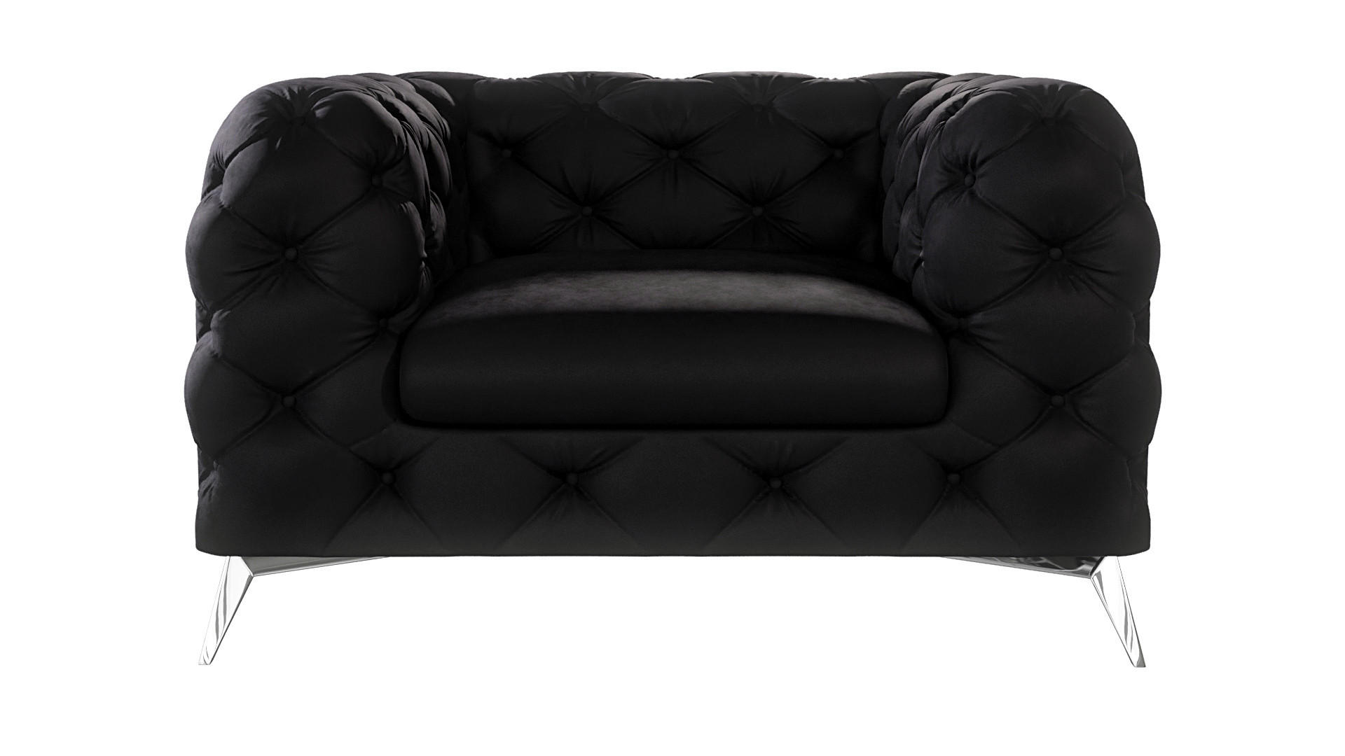CHESTERFIELD-SESSEL Laura Schwarz Samt - Silberfarben/Schwarz, Holz/Textil (125/75/100cm) - S-Style Möbel