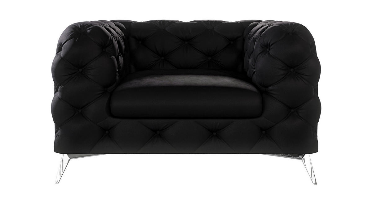 CHESTERFIELD-SESSEL Laura Schwarz Samt - Silberfarben/Schwarz, Holz/Textil (125/75/100cm) - S-Style Möbel