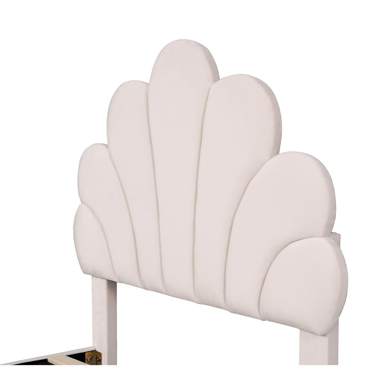 KINDERBETT 90x200 cm Blumen Kopfteil Lattenrost Samt beige - Beige, Holz (90/200cm) - LEBENLANG