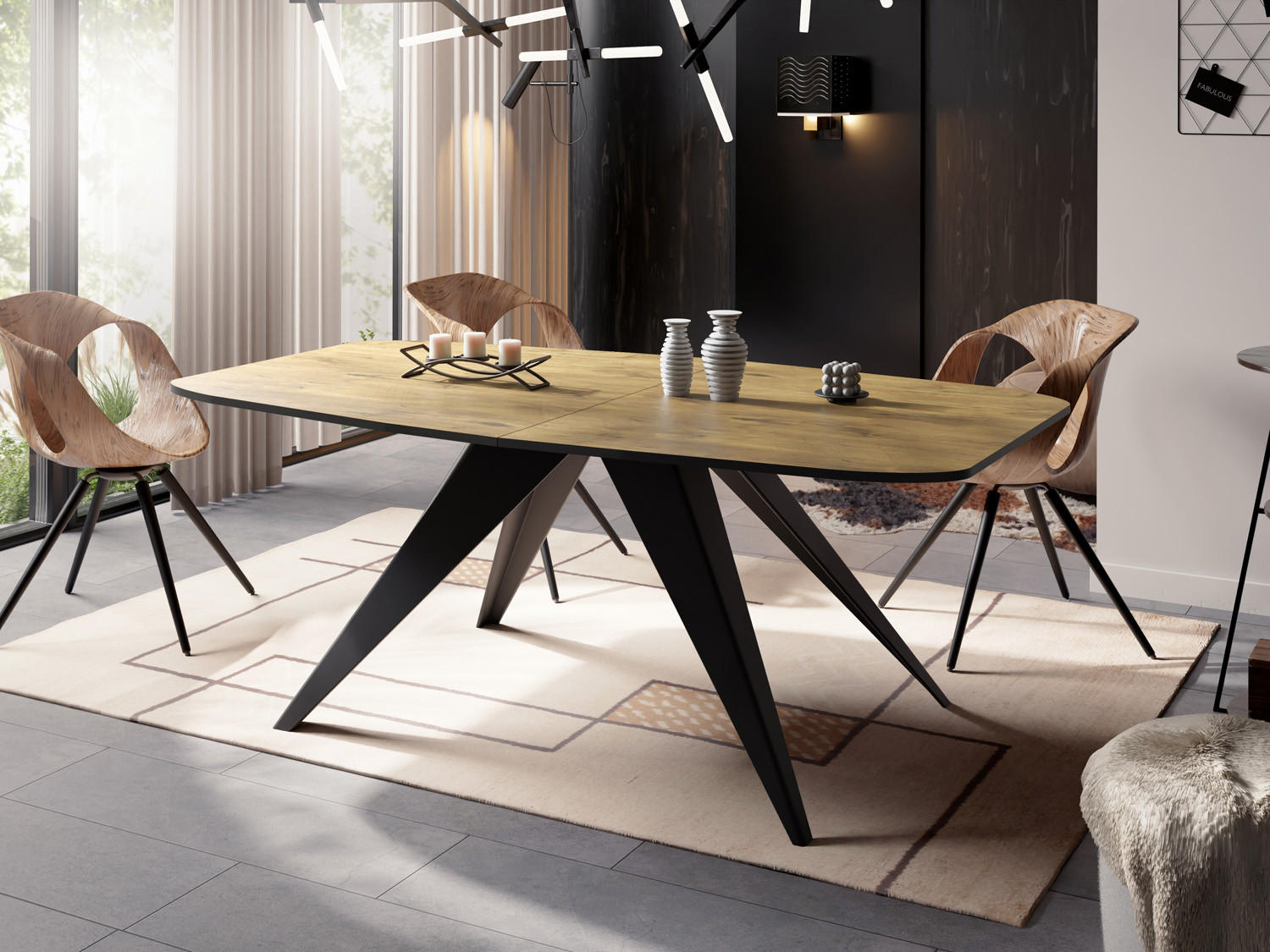ESSTISCH Foster rechteckig ausziehbar, Lancelot Eiche 180-218/90/76 cm - Eichefarben/Schwarz, Holzwerkstoff/Metall (180/90/76cm) - WFL GROUP