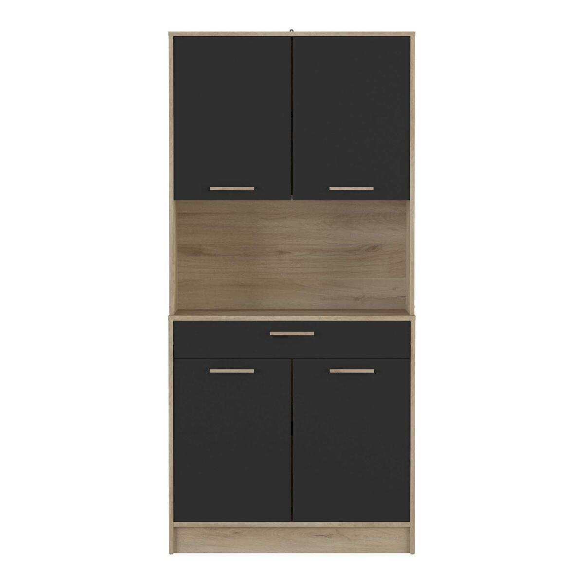 HIGHBOARD mit 4 Türen und 1 Schublade, Dekor Holz und Schwarz - L83 cm - Braun, Holzwerkstoff (40/176.1/83.3cm) - Calicosy