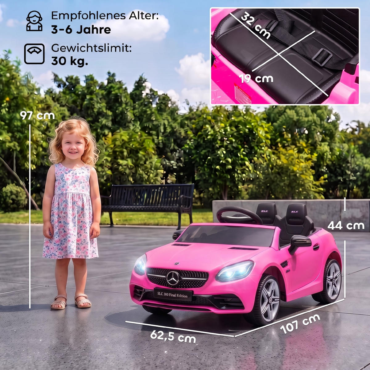 KINDER-ELEKTROAUTO Kunststoff Metall Rosa - Rosa, Kunststoff (107/62.5/44cm) - AIYAPLAY
