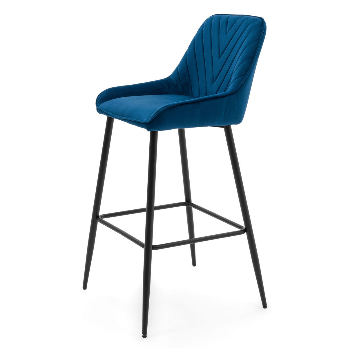 BARHOCKER VASTO gepolstert mit Steppung - dunkelblau - Samt Velours - Schwarz/Dunkelblau, Metall (50/95/55cm) - NEW HOME