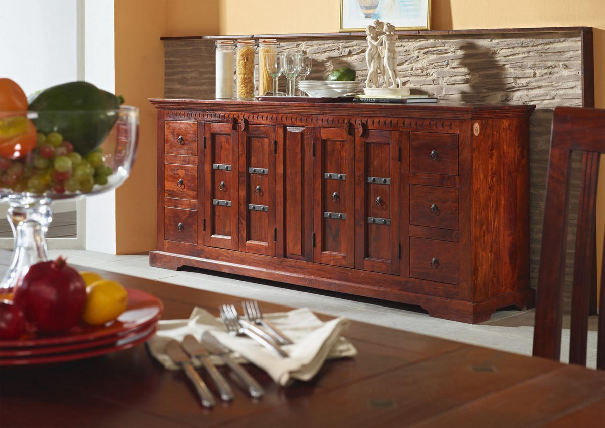 SIDEBOARD Akazie 212x50x93 nougat lackiert OXFORD #414 - Dunkelbraun, Holz (212/93/50cm) - Massivmoebel24