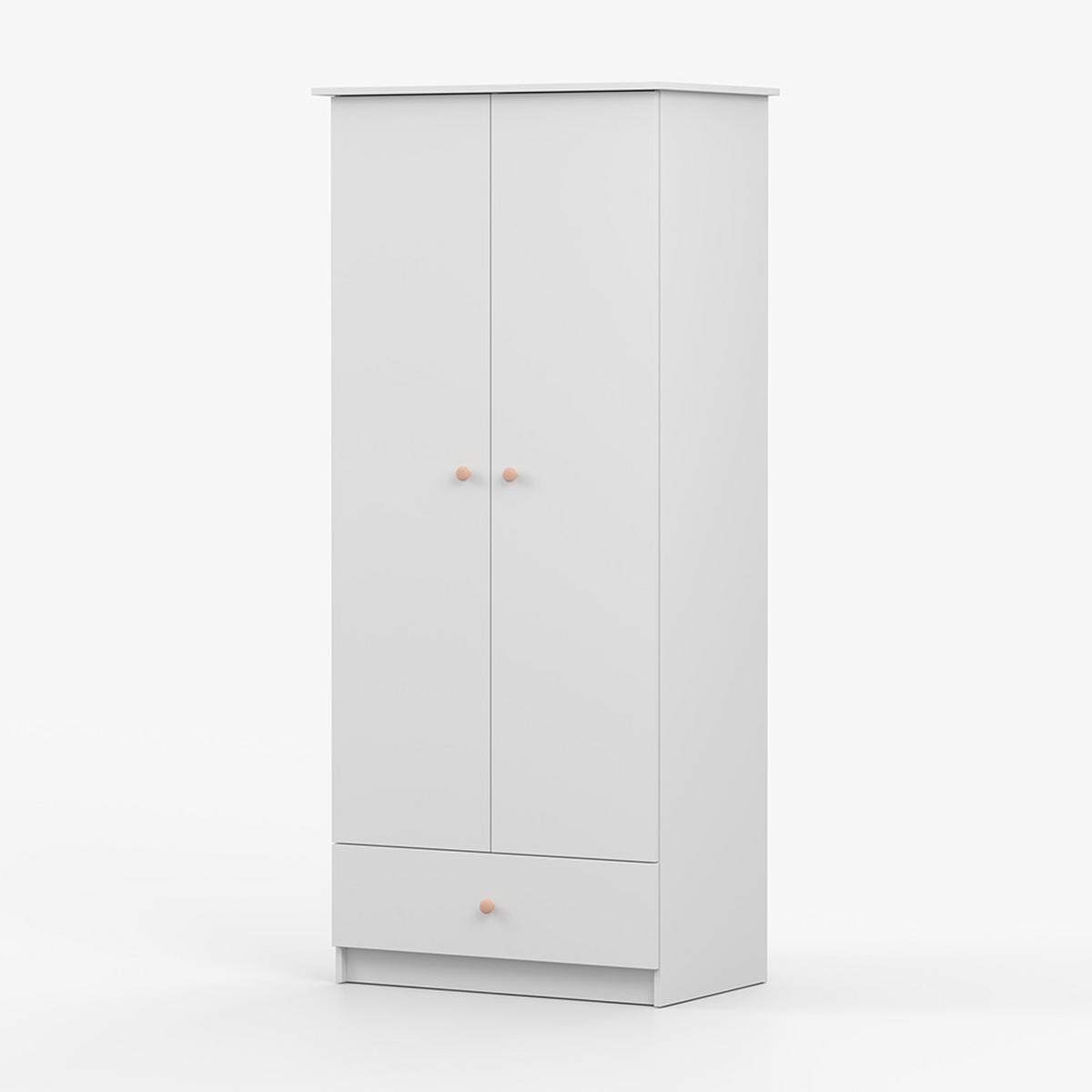 DREHTÜRENSCHRANK 85,5/193/53 cm 2-türig Olaf I Weiß + rosa Griffe - Weiß/Rosa, Holzwerkstoff/Metall (85.5/193/53cm) - imoebel24