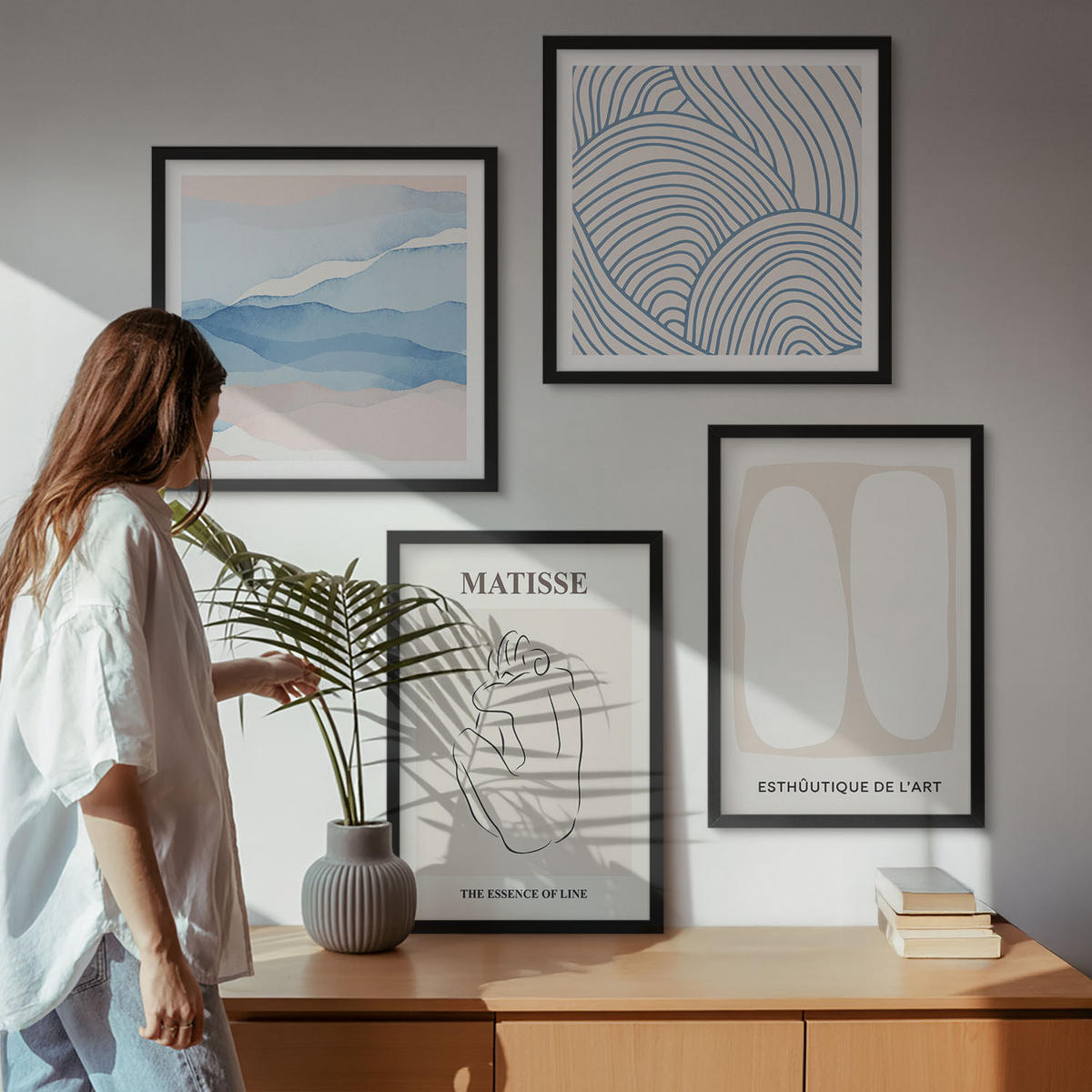 BILDER SET 4er Set - 50x50 cm & 40x60 cm Schwarzer Rahmen - Matisses abstrakte Formen - Schwarz, Kunststoff (50/50cm) - TULUP