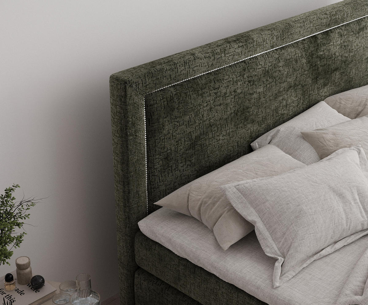 BOXSPRINGBETT Lavenda Olivenfarbe 180/200 cm - Schwarz/Olivgrün, Holz/Holzwerkstoff (180/200cm) - Maison de Reve