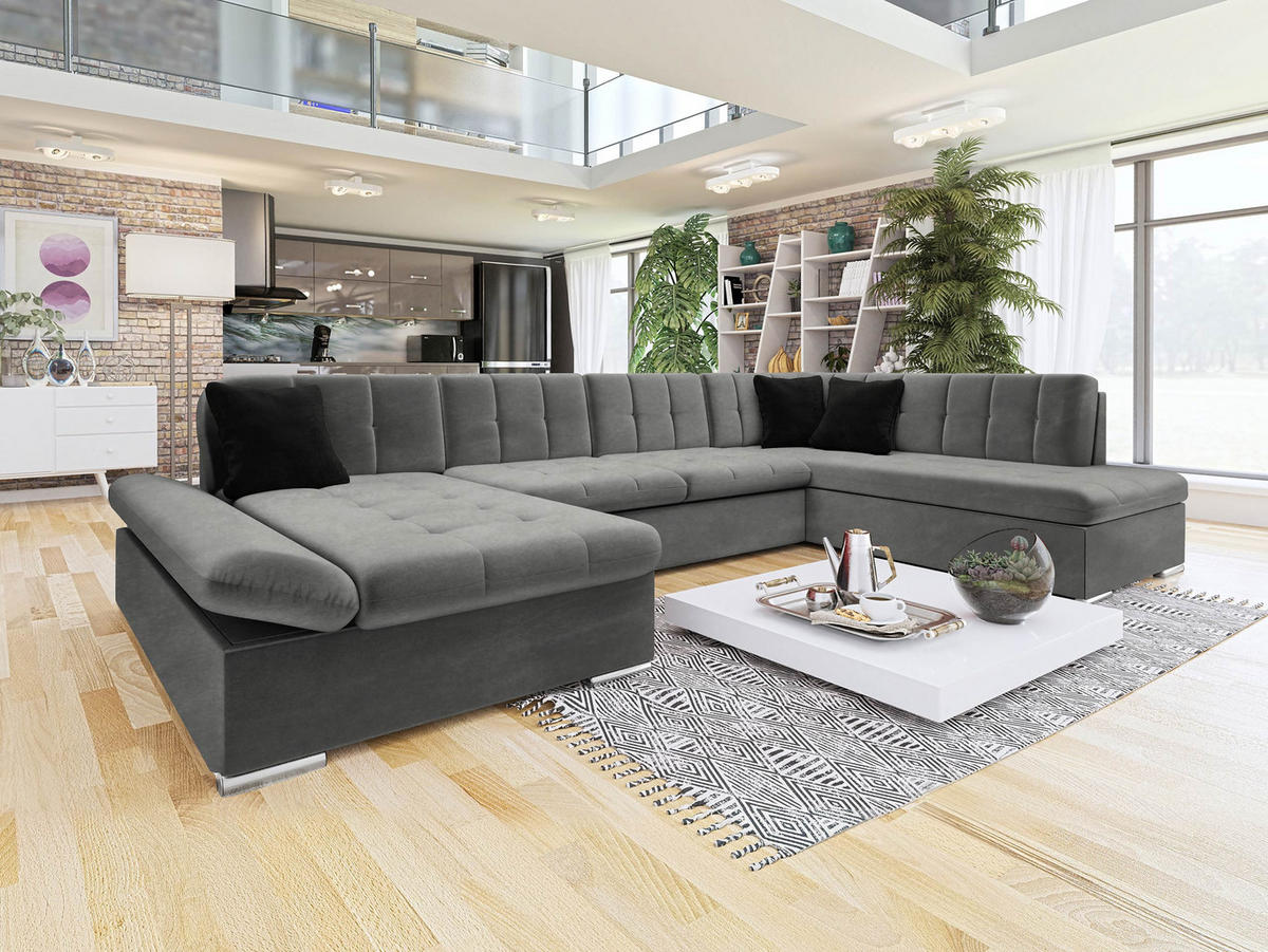 ECKSOFA Bergen, Seite: Links - Silberfarben/Graphitfarben, Holz/Textil (345/76/205cm) - MIRJAN24