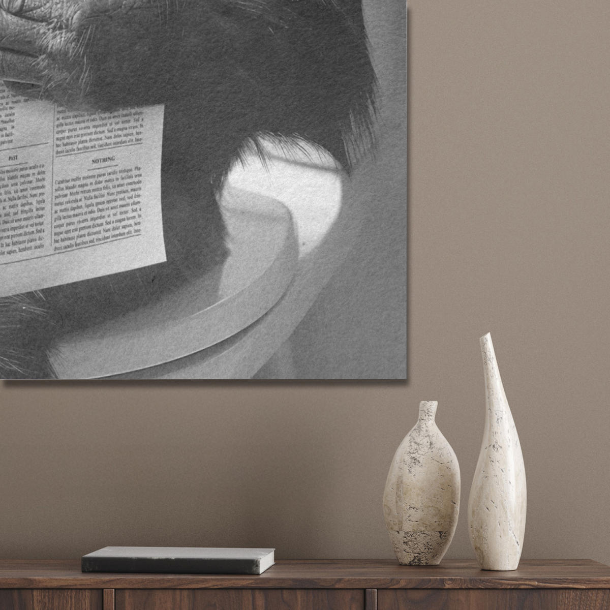 AKUSTIKPANEEL Affe - WC - Zeitung - Schwarz-Weiß - Humor 70x100 cm - Hellgrau, Textil (70/0.9/100cm) - MuchoWow