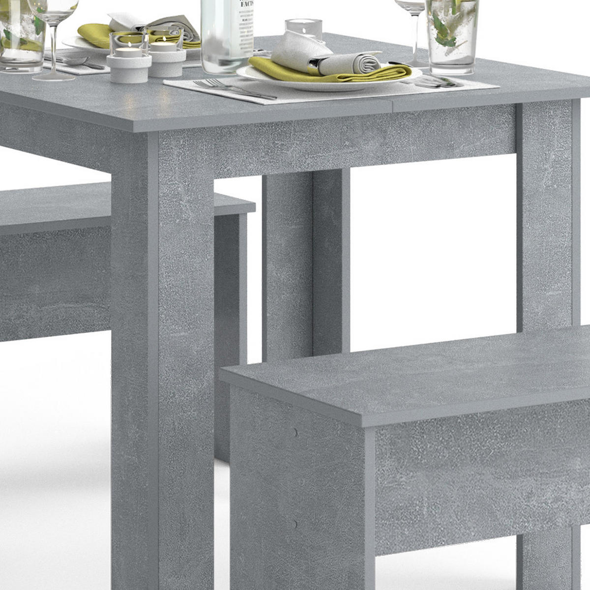 ESSTISCH SET Sentio Beton 80 x 80 cm mit 2 Bänken - Grau, Holzwerkstoff (80/73/80cm) - Vicco