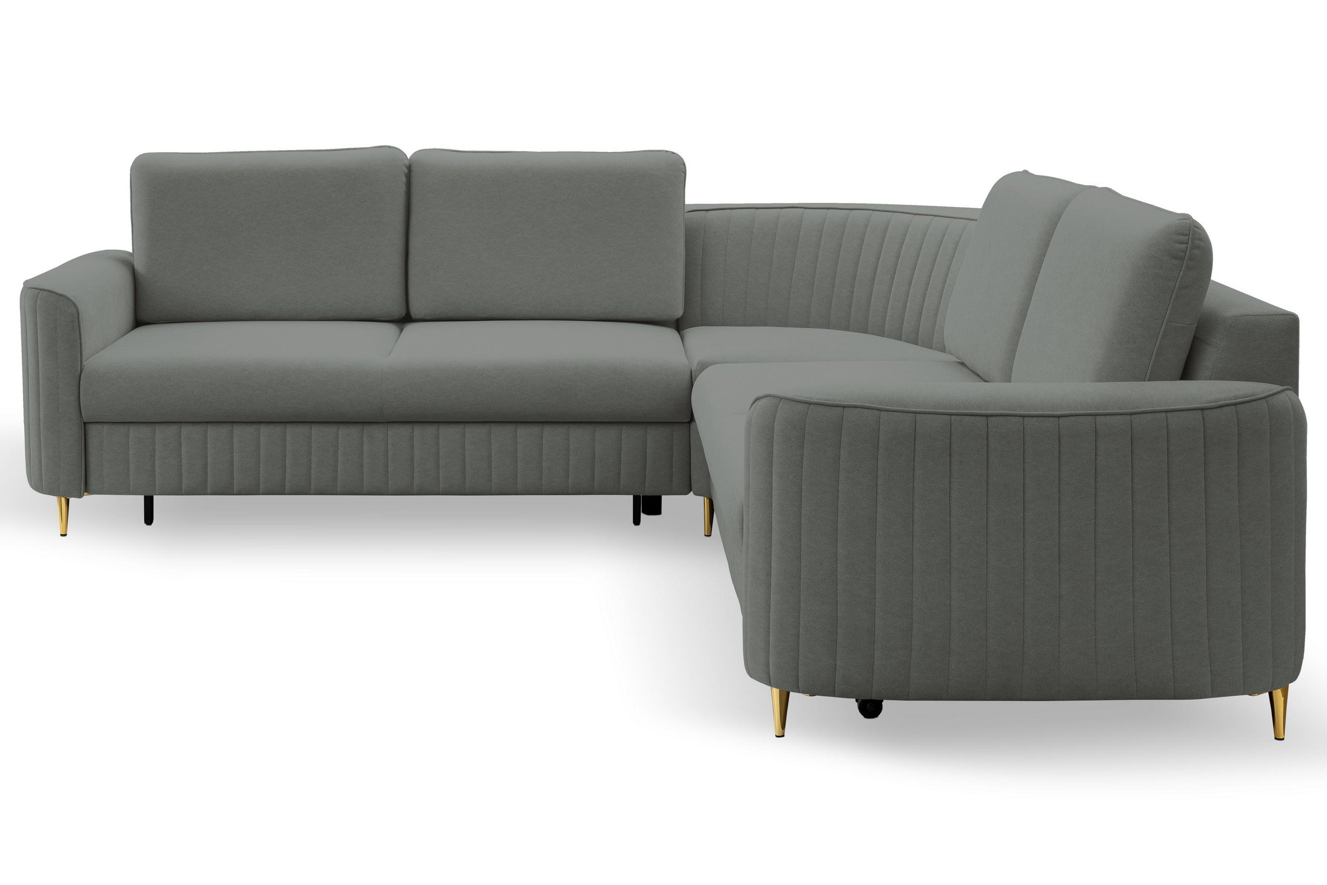 ECKSOFA VELA R-S Grau Velours-Stoff mit Schlaffunktion - Grau, Holz (251/251cm) - MASSENO