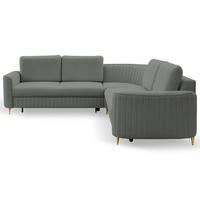 ECKSOFA VELA R-S Grau Velours-Stoff mit Schlaffunktion - Grau, Holz (251/251cm) - MASSENO