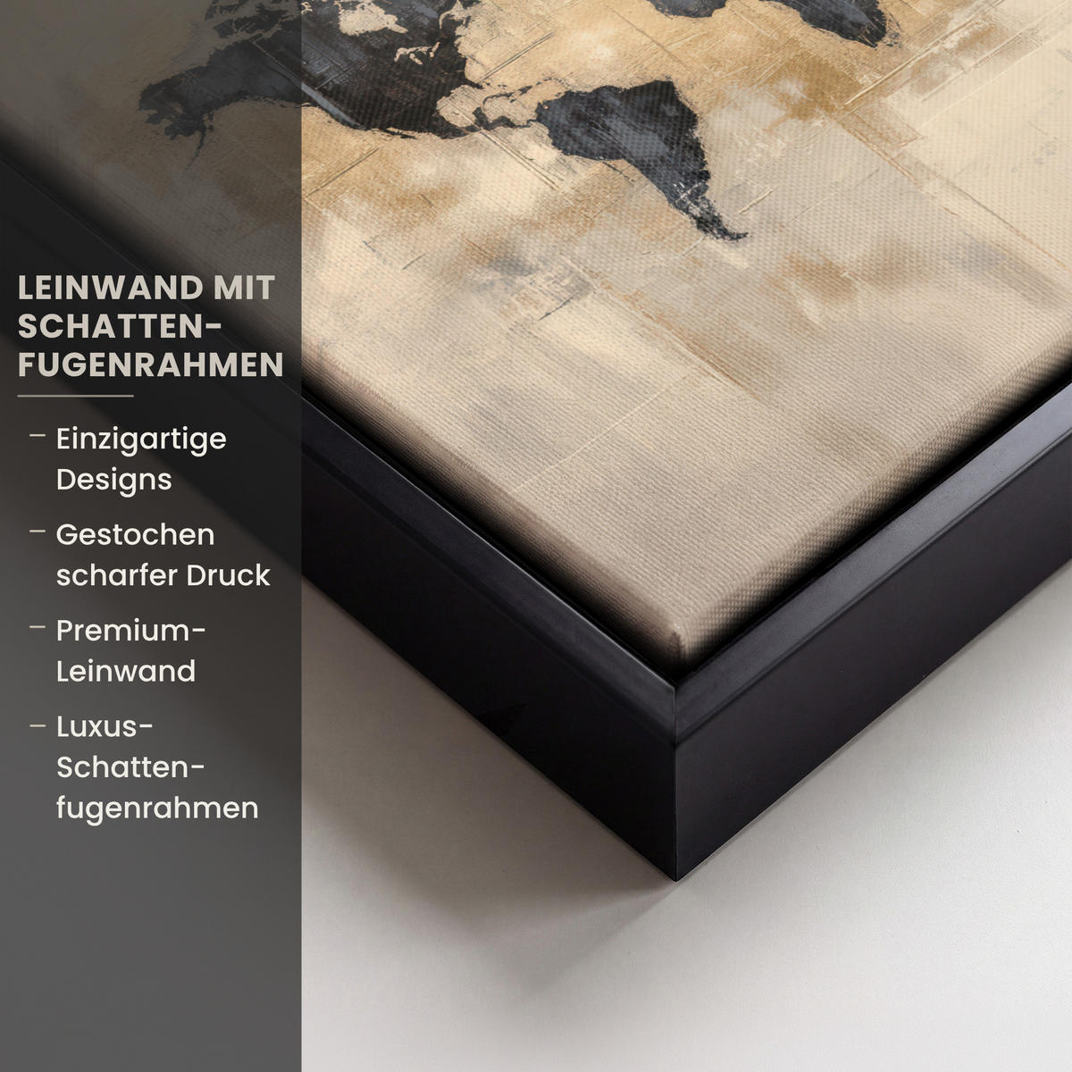 LEINWAND Bilder mit Rahmen - Weltkarte - Gold - Schwarz - Abstrakt - 20x20 - Kupferfarben, Textil (20/20cm) - MuchoWow