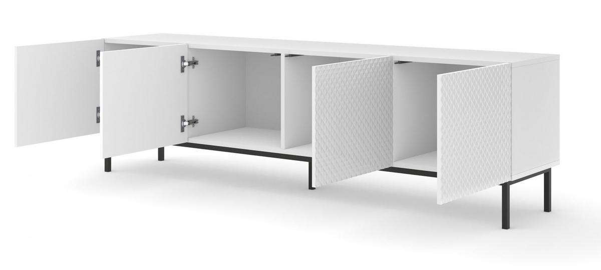 TV LOWBOARD Weiß, Weiß Hochglanz, Schwarz 200/58/42 - Weiß Hochglanz/Schwarz, Holzwerkstoff (200/58/42cm) - RAUMHIRSCH FURNITURE