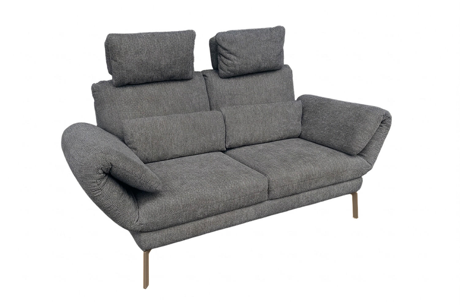 SOFA HOLLY Anthrazit Flachgewebe - Anthrazit/Braun, Textil/Metall (176/90/92cm) - KAWOLA