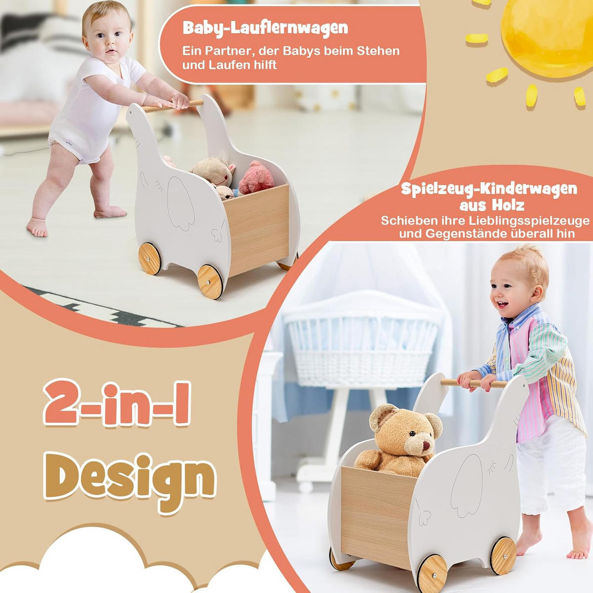 LAUFLERNWAGEN Weiß - Weiß, Holz (48/56/32cm) - COSTWAY