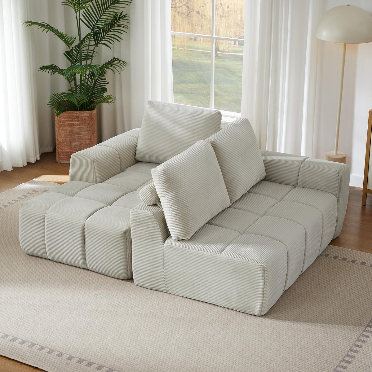 ECKSOFA Cord Beige - Beige, Textil (255/162cm) - WISHDOR