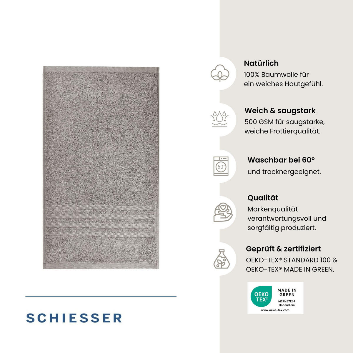 GÄSTETUCHSET Milano - 5-teilig - 30x50 cm - Hellgrau - Hellgrau, Textil (30/50cm) - SCHIESSER