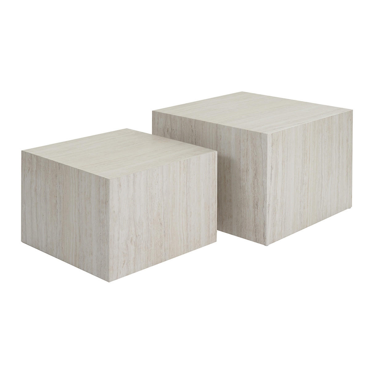 BEISTELLTISCHE Bestelltisch Travertin-Effekt 2er-Set CALLA - Beige, Holz (58/58/40cm) - Miliboo