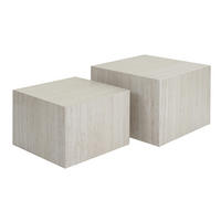 BEISTELLTISCHE Bestelltisch Travertin-Effekt 2er-Set CALLA - Beige, Holz (58/58/40cm) - Miliboo