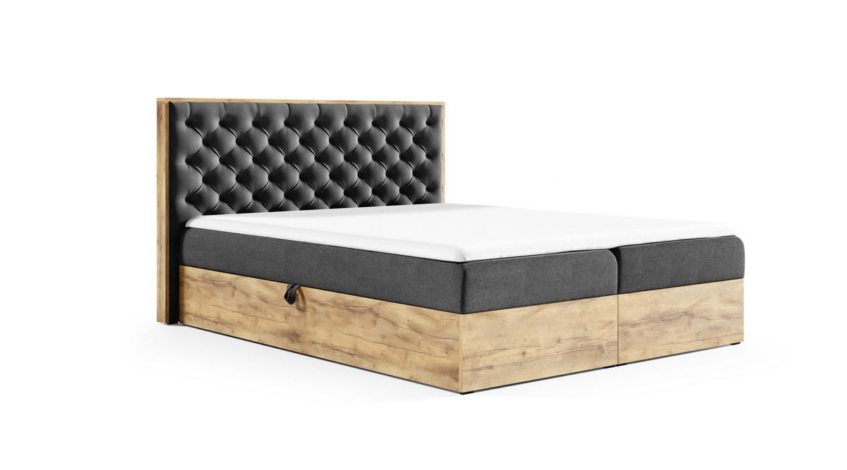 BOXBETT Clavio 160/200 cm in Schwarz – mit Bettkasten und Topper - Schwarz, Holz/Holzwerkstoff (160/200cm) - AX Living