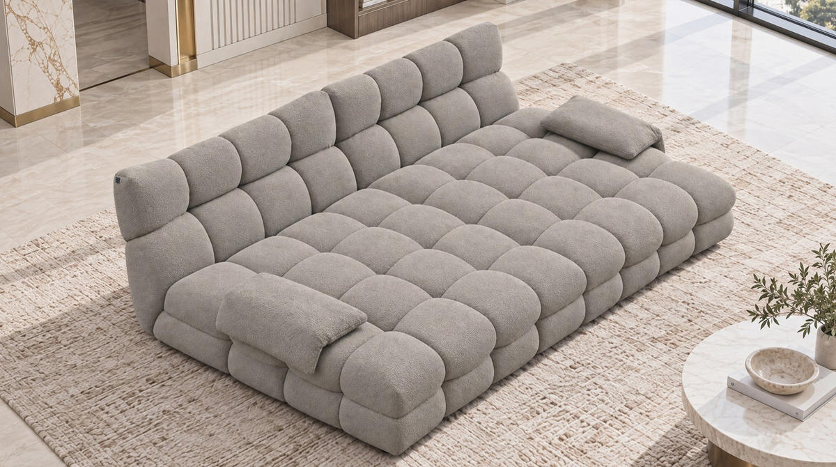 BIG SOFA AMIA Grau Bouclé - Greige/Schwarz, Kunststoff/Textil (290/86/178cm) - KAWOLA