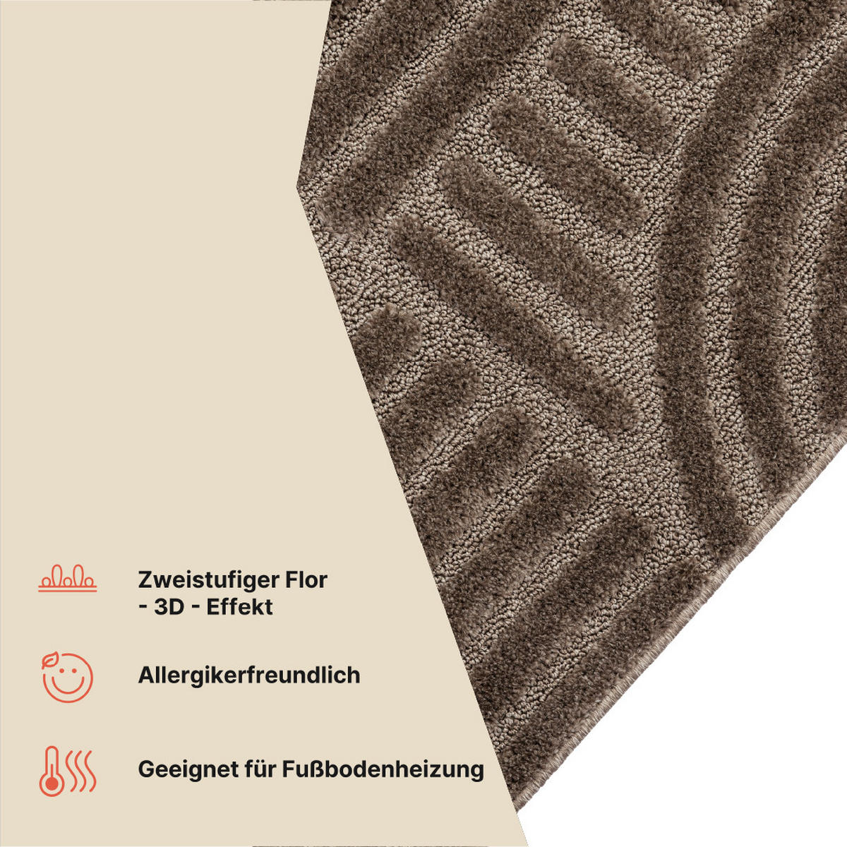 KURZFLORTEPPICH LINEA taupe Patchworkmuster 3D-Struktur 140/200 cm - Taupe, Textil (140/200cm) - Tapiso