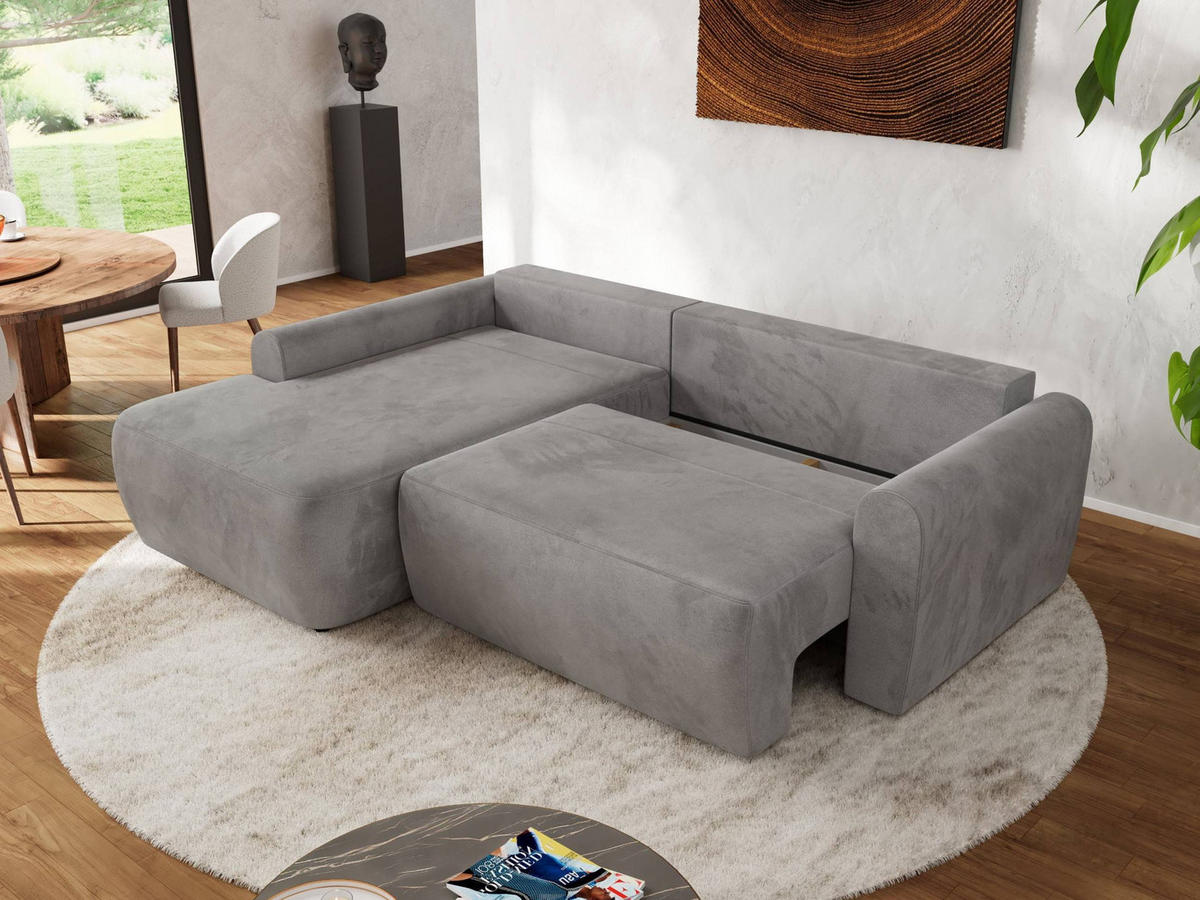 ECKSCHLAFSOFA CUBO L Hellgrau Velvet - links - Hellgrau/Schwarz, Kunststoff/Textil (273/187cm) - MKS