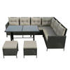 GARTENMÖBEL-SET mit Ecksofa und Esstisch in graue Kissen - Grau, Metall - Home Collective