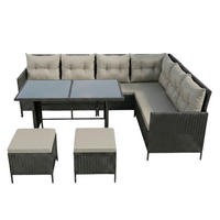 GARTENMÖBEL-SET mit Ecksofa und Esstisch in graue Kissen - Grau, Metall - Home Collective