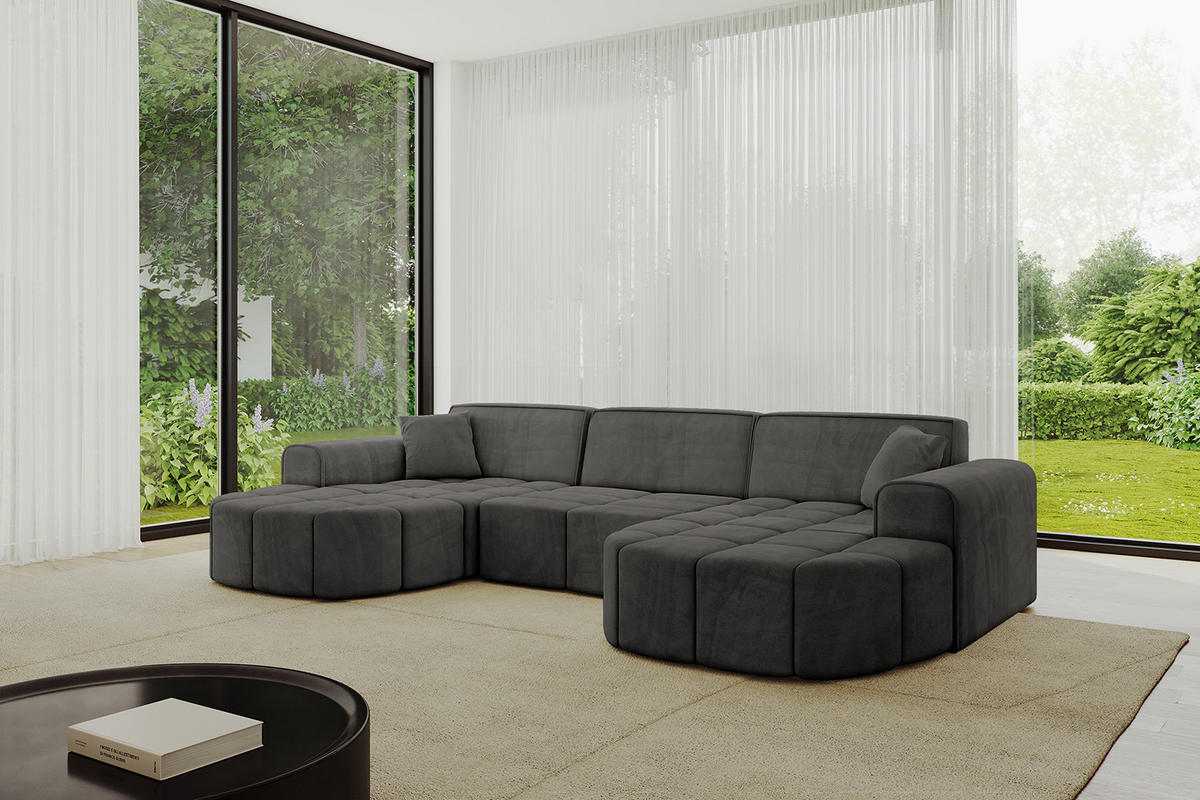 WOHNLANDSCHAFT LIVO-U1 - 315x173x79,5 cm Dunkelgrau - Dunkelgrau, Holzwerkstoff/Textil (315/79/173cm) - ALTDECOR