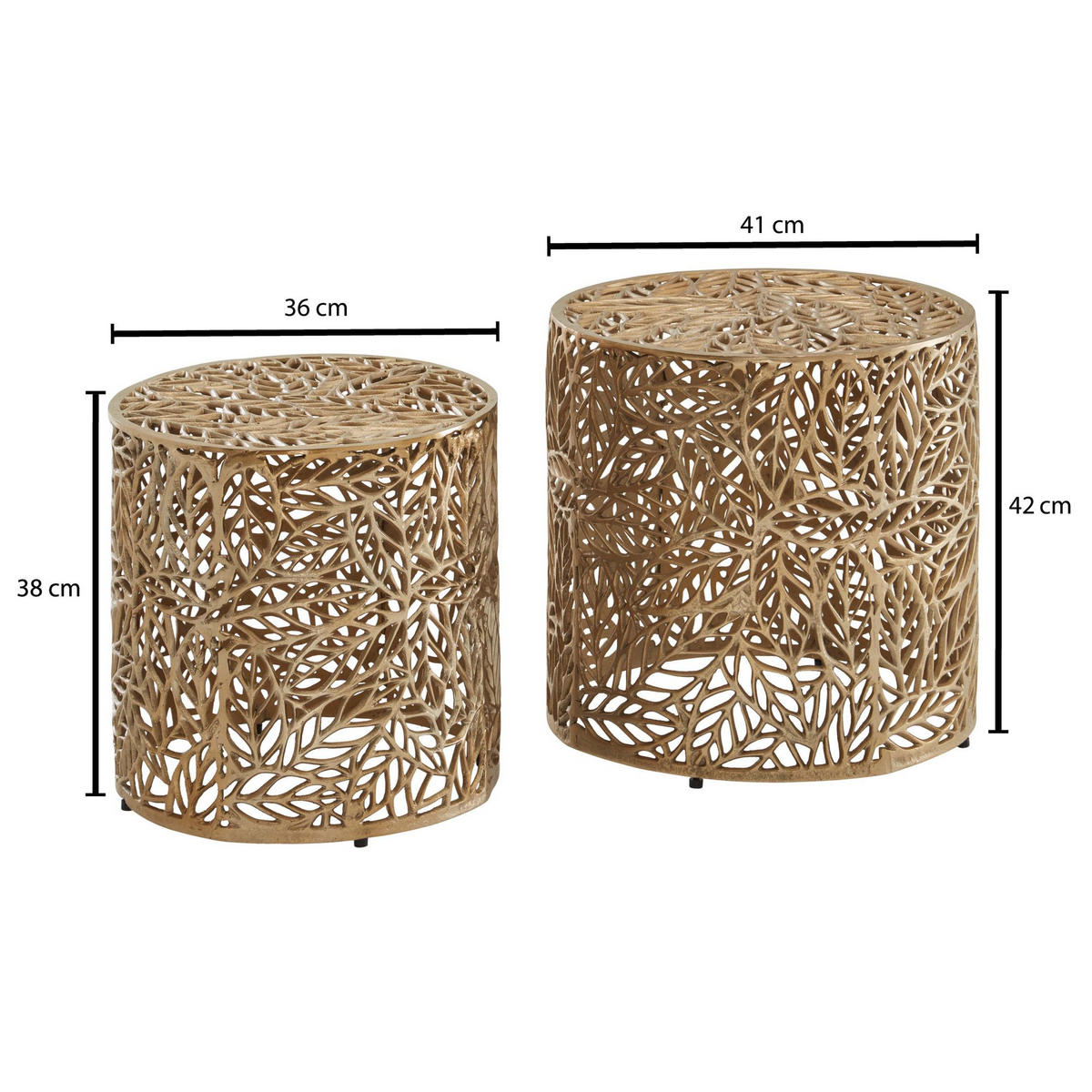 COUCHTISCH Set – Aluminium Silber 2-teilig mit Blumenmuster ineinanderstellbar - Goldfarben, Metall (41/41/42cm) - KADIMA DESIGN
