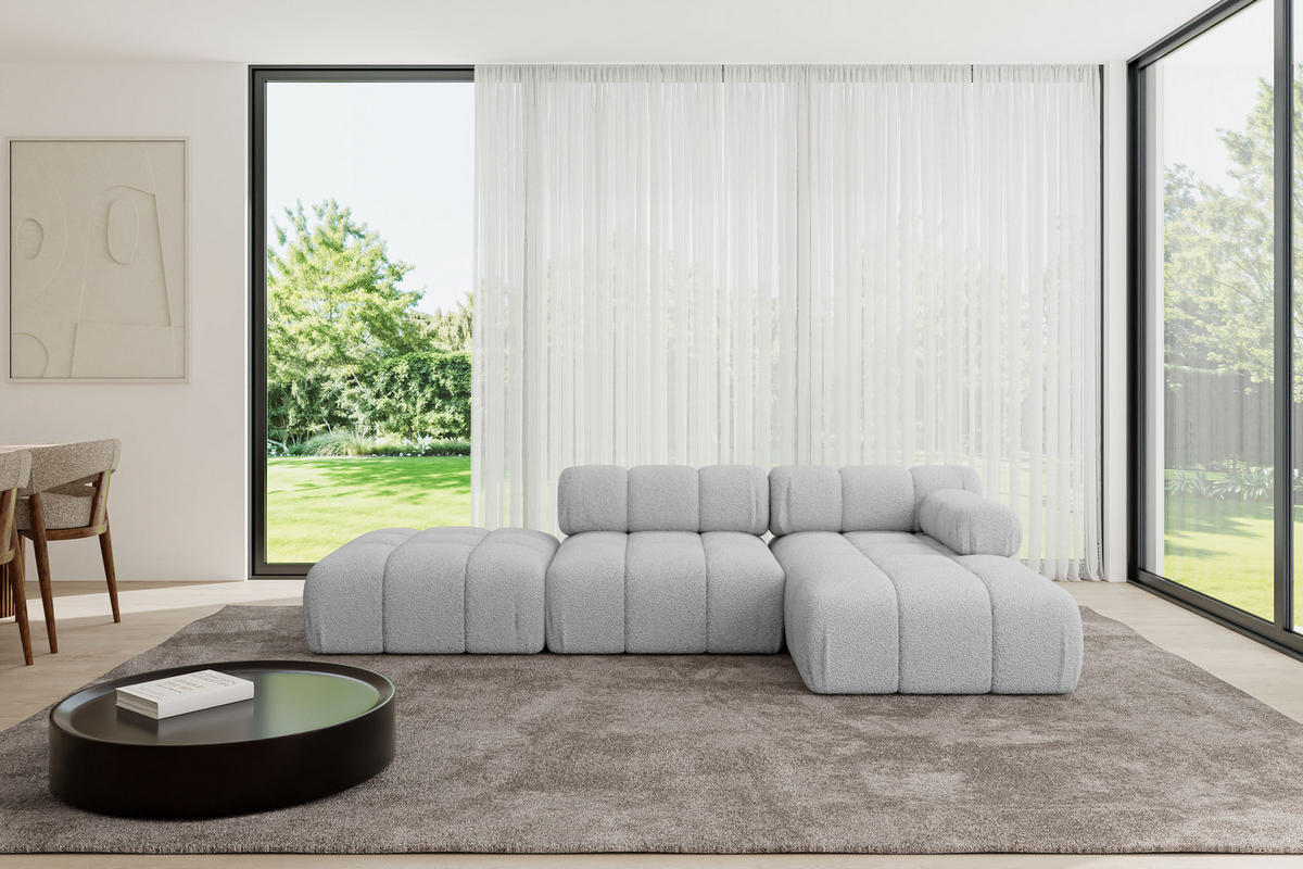ECKSOFA modulares Sofa Lizur-L1 - 285x160x70 cm Hellgrau Bouclé - Hellgrau, Holzwerkstoff/Textil (285/160cm) - ALTDECOR