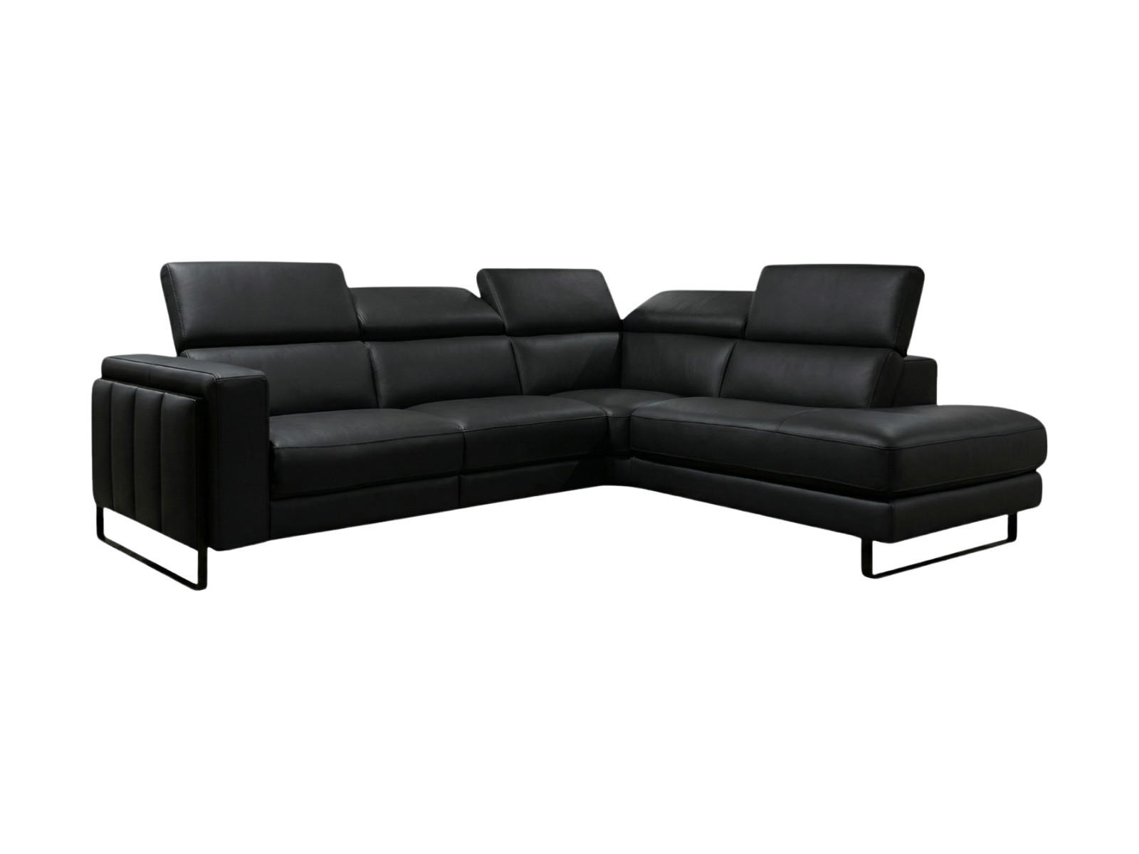 ECKSOFA Marchesi Echtleder Schwarz - Schwarz, Leder/Metall (257/80/220cm)