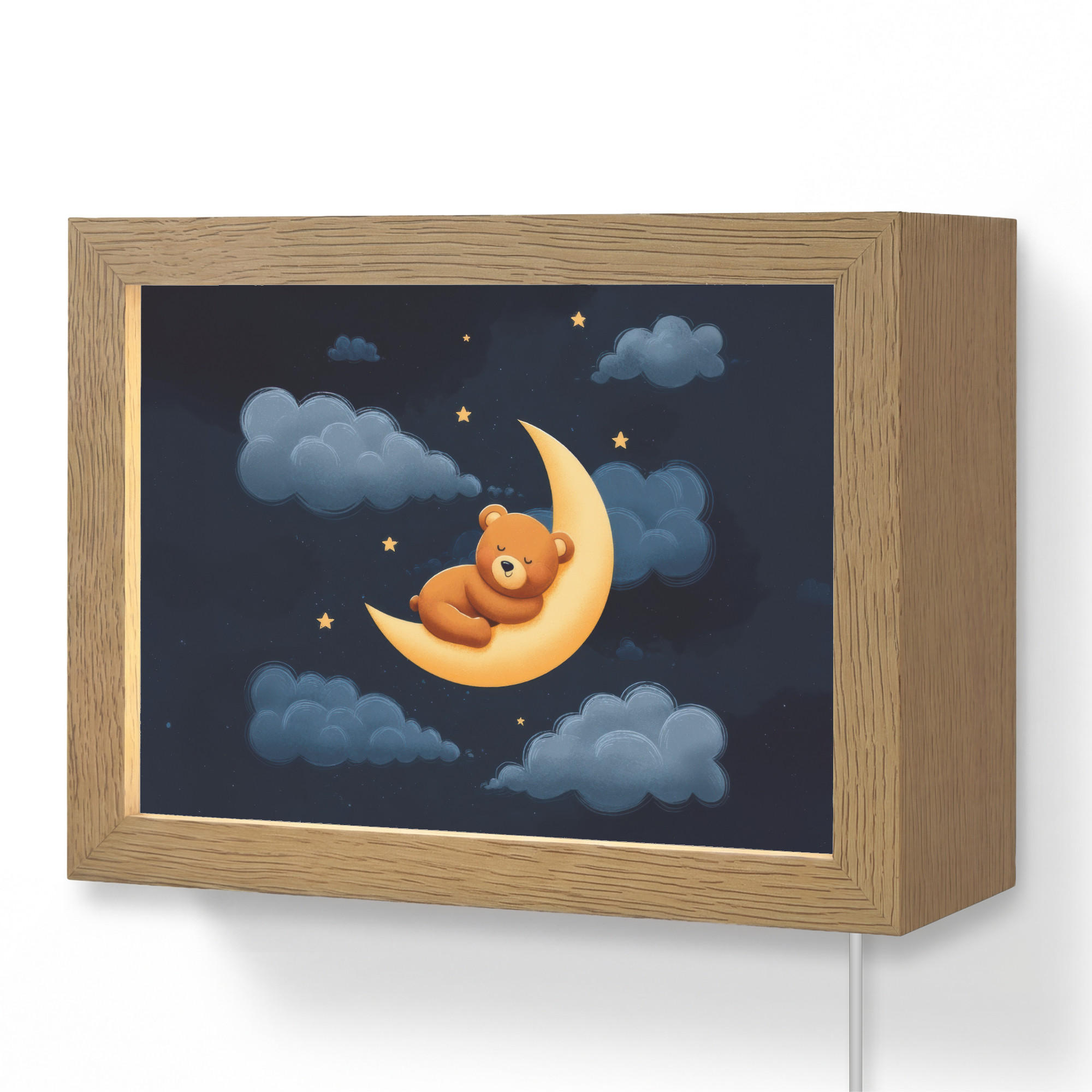 WANDLEUCHTE Teddybär - Mond - Wolken - Sterne 20x15 cm - Dunkelblau, Holzwerkstoff (20/15/8cm) - OnlyWow