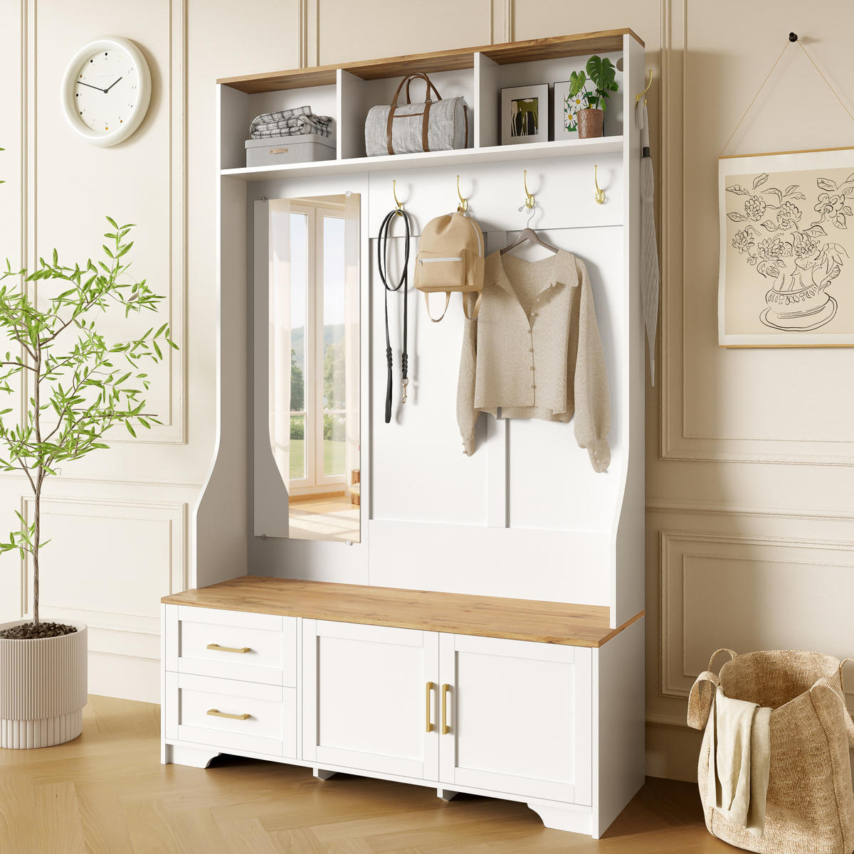 GARDEROBE 120/187/40 cm Weiß/Holzfarben aus MDF mit LED-Beleuchtung - Weiß, Holzwerkstoff (40/187/120cm) - OKMYHOME