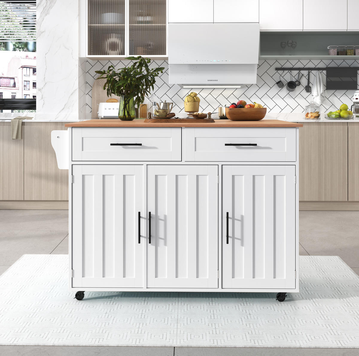 SERVIERWAGEN mit Klapptisch und Stauraum 129 x 71 x 91,5 cm Weiß - Weiß, Holz (46/91.5/120cm) - Beauniv